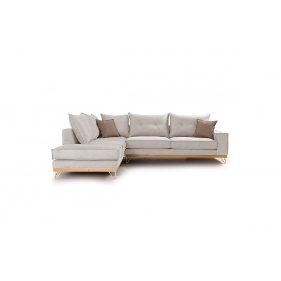 Καναπές γωνιακός, δεξιά γωνία ύφασμα cream-mocha 290x235x90εκ