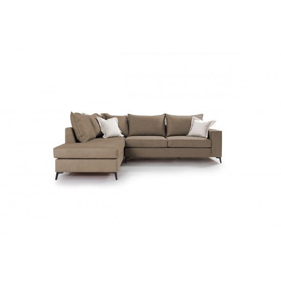 Καναπές γωνιακός δεξιά γωνία ύφασμα mocha-cream 290x235x95εκ