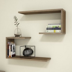 Ραφιέρα τοίχου δύο τεμαχίων χρώμα καρυδί 60x20x27εκ