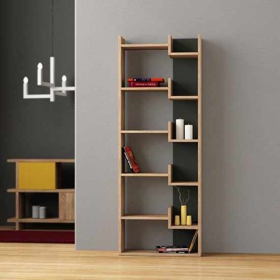 Βιβλιοθήκη χρώμα σκούρο φυσικό - ανθρακί 61x22x162εκ