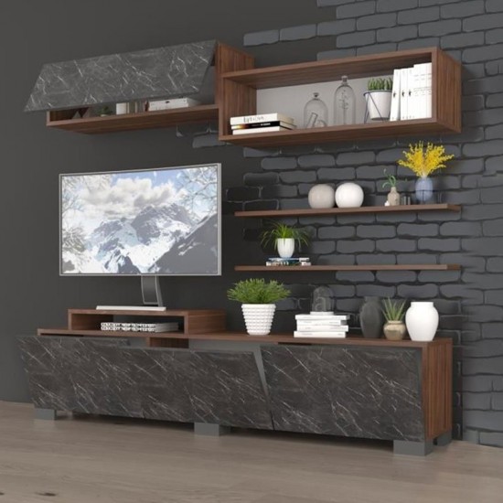 Σύνθετο σαλονιού Ochra εφέ μαρμάρου-καρυδί 150x30x35εκ