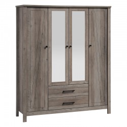 Ντουλάπα ρούχων Tara τετράφυλλη καθρέπτης rustic oak 157.5x52x193εκ