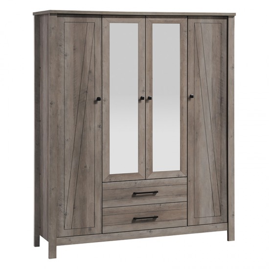 Ντουλάπα ρούχων Tara τετράφυλλη καθρέπτης rustic oak 157.5x52x193εκ