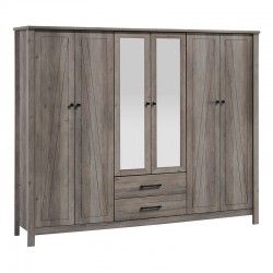 Ντουλάπα ρούχων Tara εξάφυλλη καθρέπτης rustic oak 230x52x193εκ