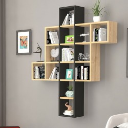 Ραφιέρα τοίχου Kace μαύρο-φυσικό 111x22x132,5εκ