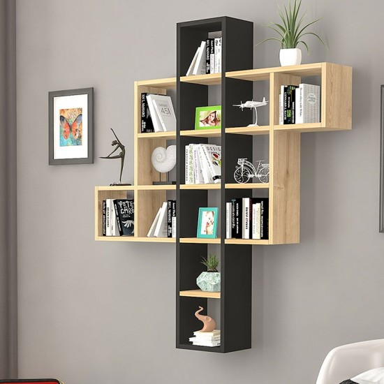 Ραφιέρα τοίχου Kace μαύρο-φυσικό 111x22x132,5εκ