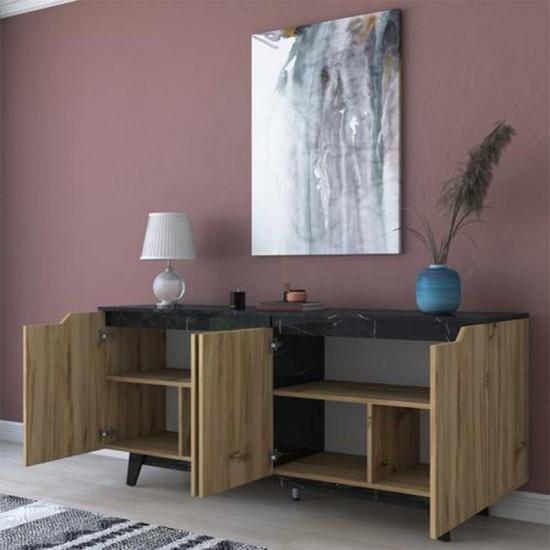 Μπουφές Rafaelo καρυδί-μαύρο μαρμάρου 180x45x78.5εκ