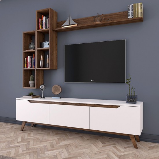Σύνθετο σαλονιού Katalin λευκό-καρυδί 180x35x48,5εκ