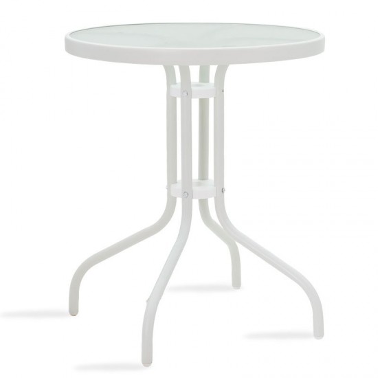 Τραπέζι κήπου Watson μέταλλο λευκό-γυαλί Φ60x70εκ