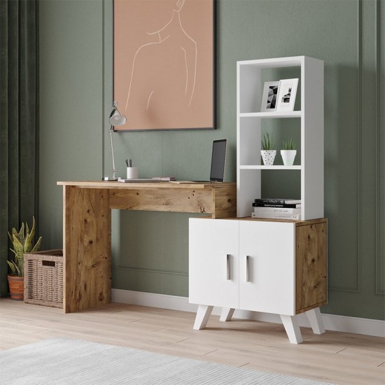 Γραφείο-ραφιέρα Kairo λευκό-oak 150x45x138εκ