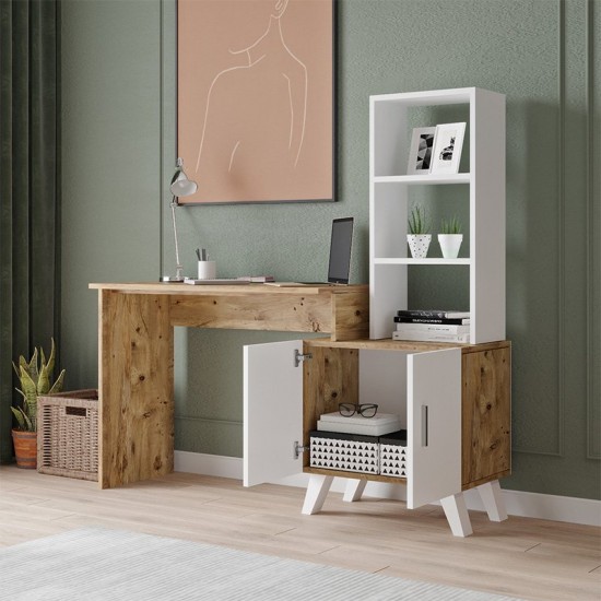 Γραφείο-ραφιέρα Kairo λευκό-oak 150x45x138εκ