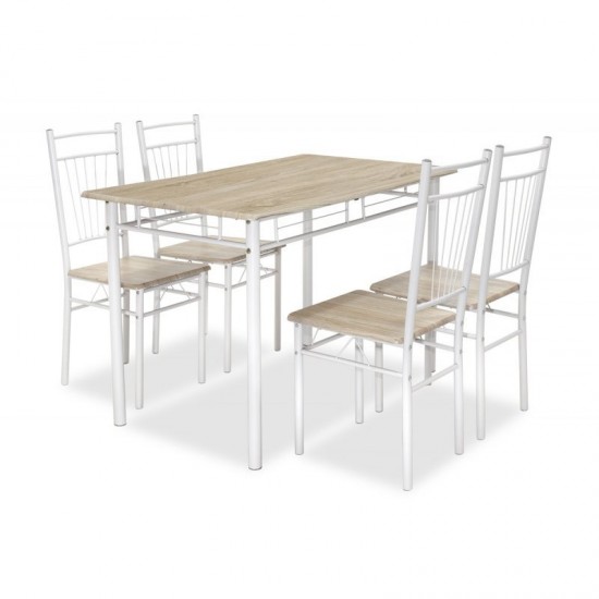 Tραπεζαρία Roza σετ 5τμχ χρώμα sonoma - πόδια λευκό gloss 120x70x75εκ