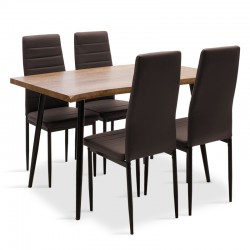 Τραπεζαρία Neve-Parker σετ 5τμχ MDF καρυδί με καφέ pu 120x80x75εκ