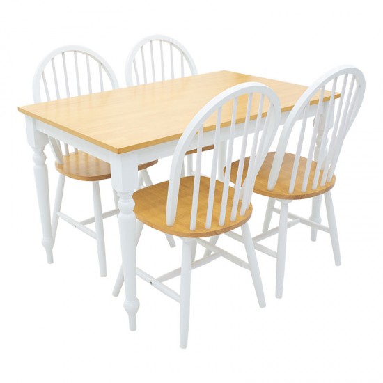 Τραπεζαρία Alice σετ 5τμχ MDF φυσικό-λευκό 120x75x74εκ