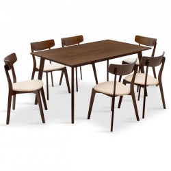 Tραπεζαρία Benson - Toto σετ 7τμχ καρυδί -  ύφασμα μπεζ 150x90x75εκ
