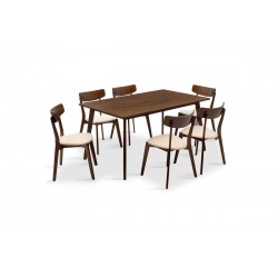 Tραπεζαρία Benson - Toto σετ 7τμχ καρυδί -  ύφασμα μπεζ 150x90x75εκ