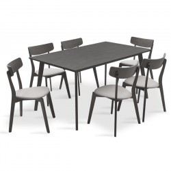 Tραπεζαρία Benson - Toto σετ 7τμχ rustic grey -  ύφασμα γκρι 150x90x75εκ