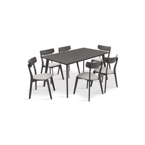 Tραπεζαρία Benson - Toto σετ 7τμχ rustic grey -  ύφασμα γκρι 150x90x75εκ