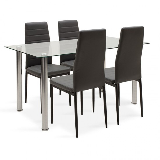 Τραπεζαρία Hazel-Parker σετ 5τμχ γυάλινη με ανθρακί pu 140x80x75εκ