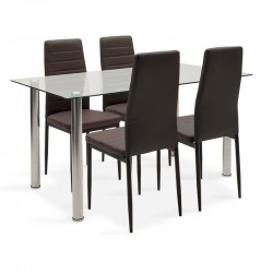 Τραπεζαρία Hazel-Parker σετ 5τμχ γυάλινη με καφέ pu 140x80x75εκ
