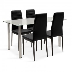 Τραπεζαρία Hazel-Parker σετ 5τμχ γυάλινη με μαύρο pu 140x80x75εκ