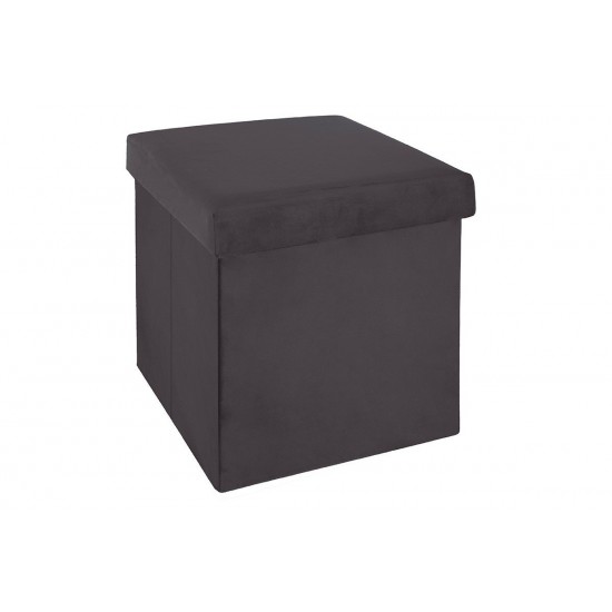 Σκαμπό-μπαούλο Tores βελούδο ανθρακί 38x38x38εκ