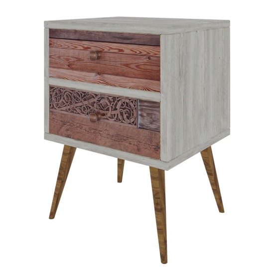 Κομοδίνο χρώμα λευκό γκρι-καρυδί 40x35x55εκ