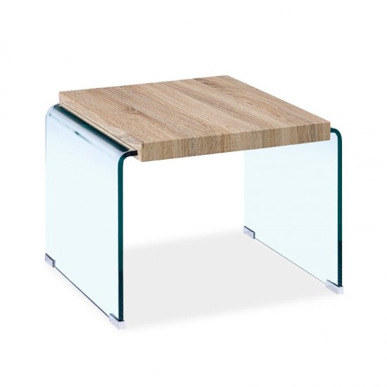Βοηθητικό τραπεζάκι σαλονιού Brooklyn γυαλί 12mm - MDF sonoma 55x55x40εκ