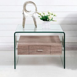 Βοηθητικό τραπέζι σαλονιού Misa γυαλί 12mm - MDF oak 55x50x42εκ