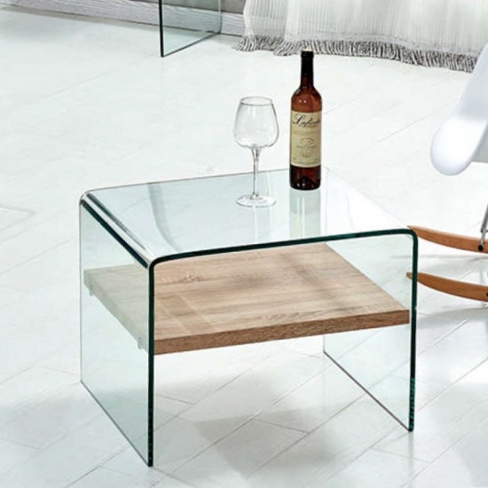 Βοηθητικό τραπέζι σαλονιού Compton γυαλί 12mm - MDF sonoma 63x50x48εκ