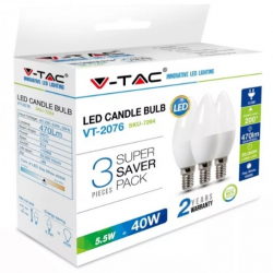 Λάμπα LED E14 Κερί SMD 5.5W Λευκό 6400K Λευκό Blister 3 τμχ