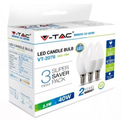 Λάμπα LED E14 Κερί SMD 5.5W Λευκό 6400K Λευκό Blister 3 τμχ