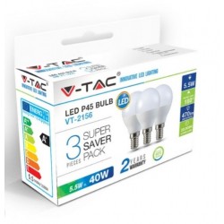 Λάμπα LED E14 P45 SMD 5.5W Φυσικό λευκό 4000K Λευκό Blister 3 τμχ.