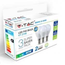 Λάμπα LED E14 P45 SMD 5.5W Φυσικό λευκό 4000K Λευκό Blister 3 τμχ.