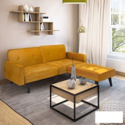 Καναπές γωνιακός κρεβάτι με σκαμπό κίτρινο βελούδο