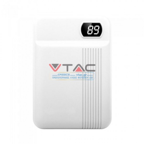 Power Bank 10000mAh με οθόνη και λευκό σώμα με 2 θύρες