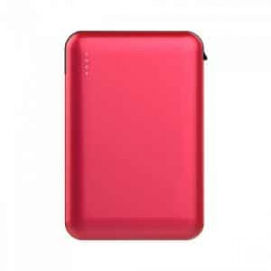 Power Bank 5000mAh με ροζ σώμα με ενσωματωμένο μαύρο καλώδιο
