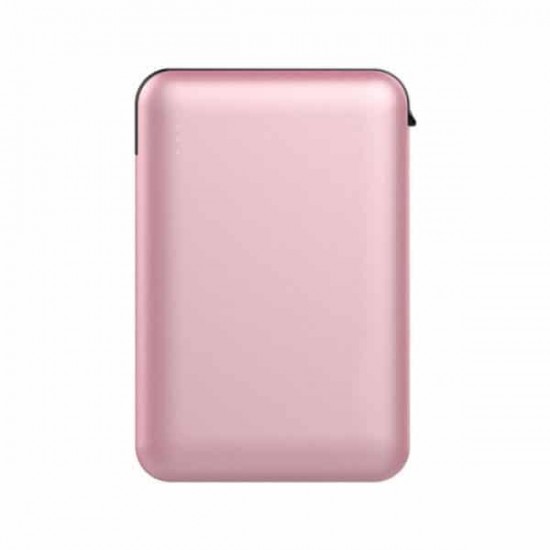 Power Bank 5000mAh με ροζ σώμα με ενσωματωμένο μαύρο καλώδιο
